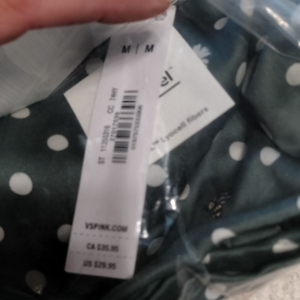 PINK Victoria's Secret Dark Green Polka Dot Pajama Set
